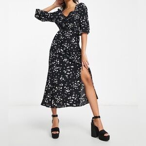 BNWT Nobody's Child BLACK EcoVero Maternity Rosie Heart Midi DRESS UK 10